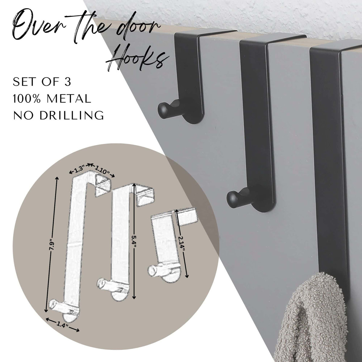 Adjustable Over The Door Hooks - 3-Piece Door Hanger Set for Clothing and Accessories 9690108